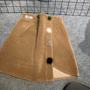 Camel Mini Skirt Pom Pom Detail Cute A-Line